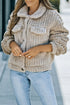 Khaki Solid Color Plush Fleece Button Up Jacket